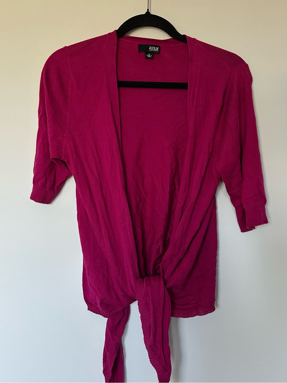 a.n.a Magenta Tie Front Cardigan Sweater 3/4 Sleeve Pink Fuchsia M Lightweight